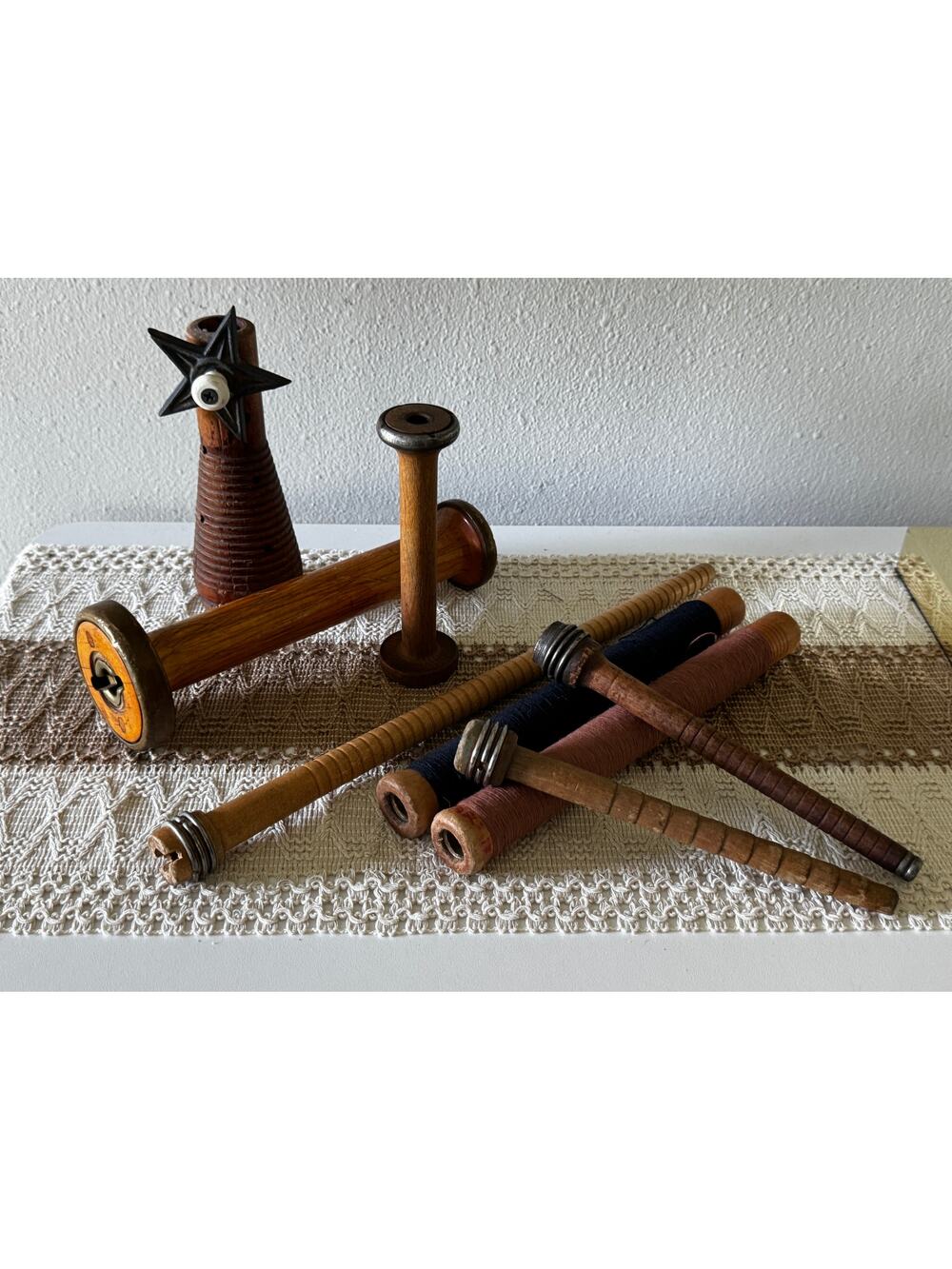 Vintage Wooden Textile Spools Bobbins Collection Lot of 8